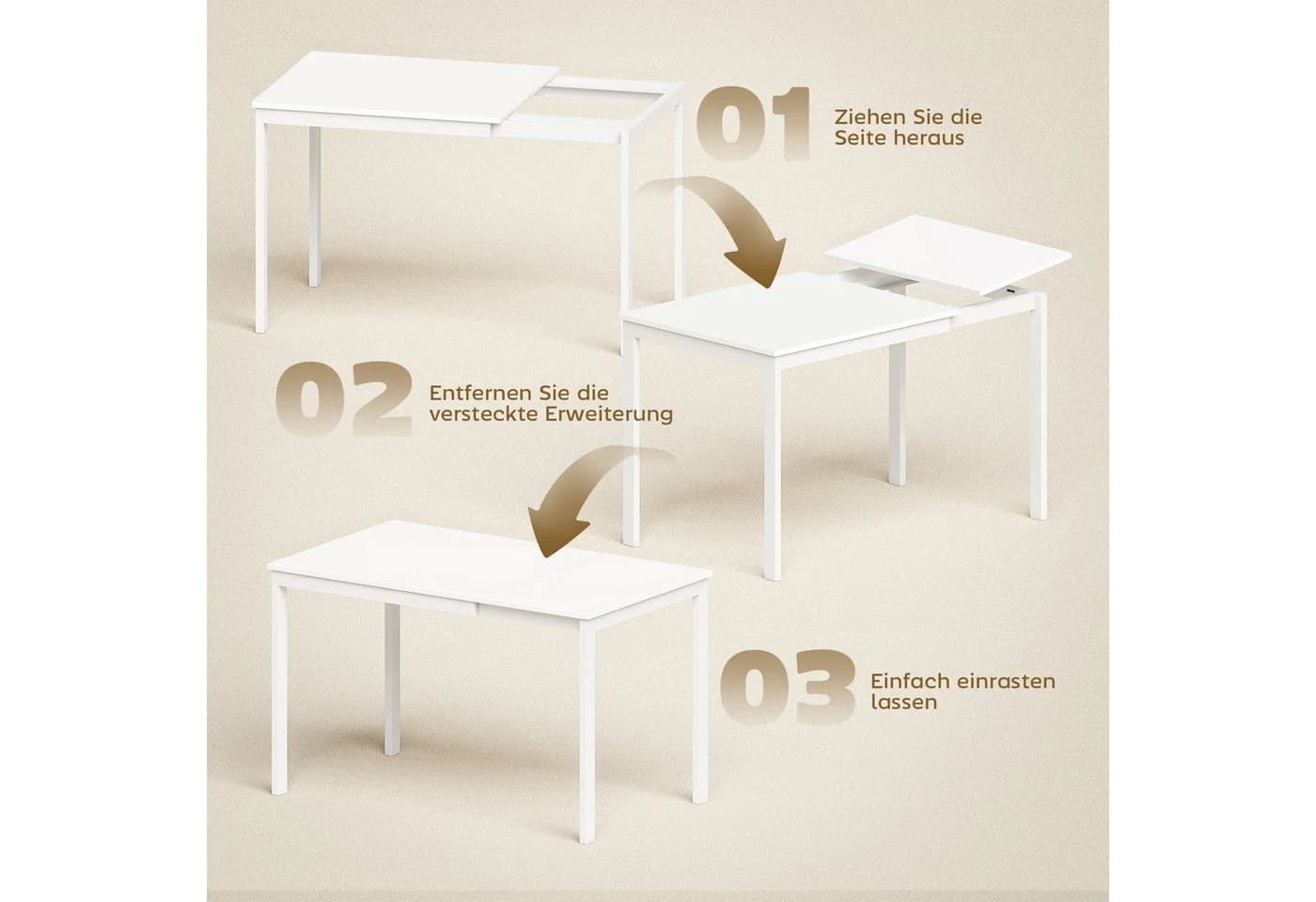 HOMCOM Ausziehbarer Esstisch Weiß Modern - Bild 5