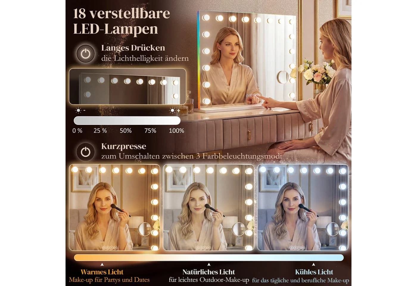 Schminkspiegel Hollywood LED RGB Bluetooth - Bild 5