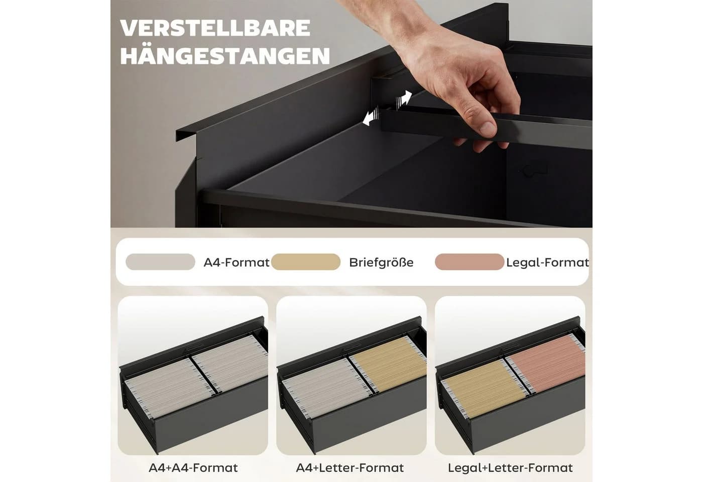 HOMCOM Aktenschrank mit 2 Schubladen und Rollen Schwarz - Bild 4