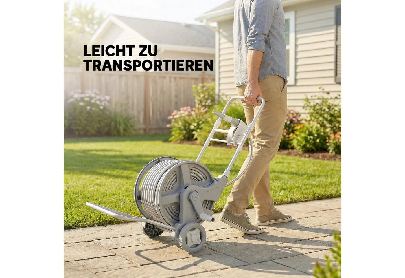Outsunny Schlauchtrommel Grau mit 45m Schlauch und Düse - Bild 5