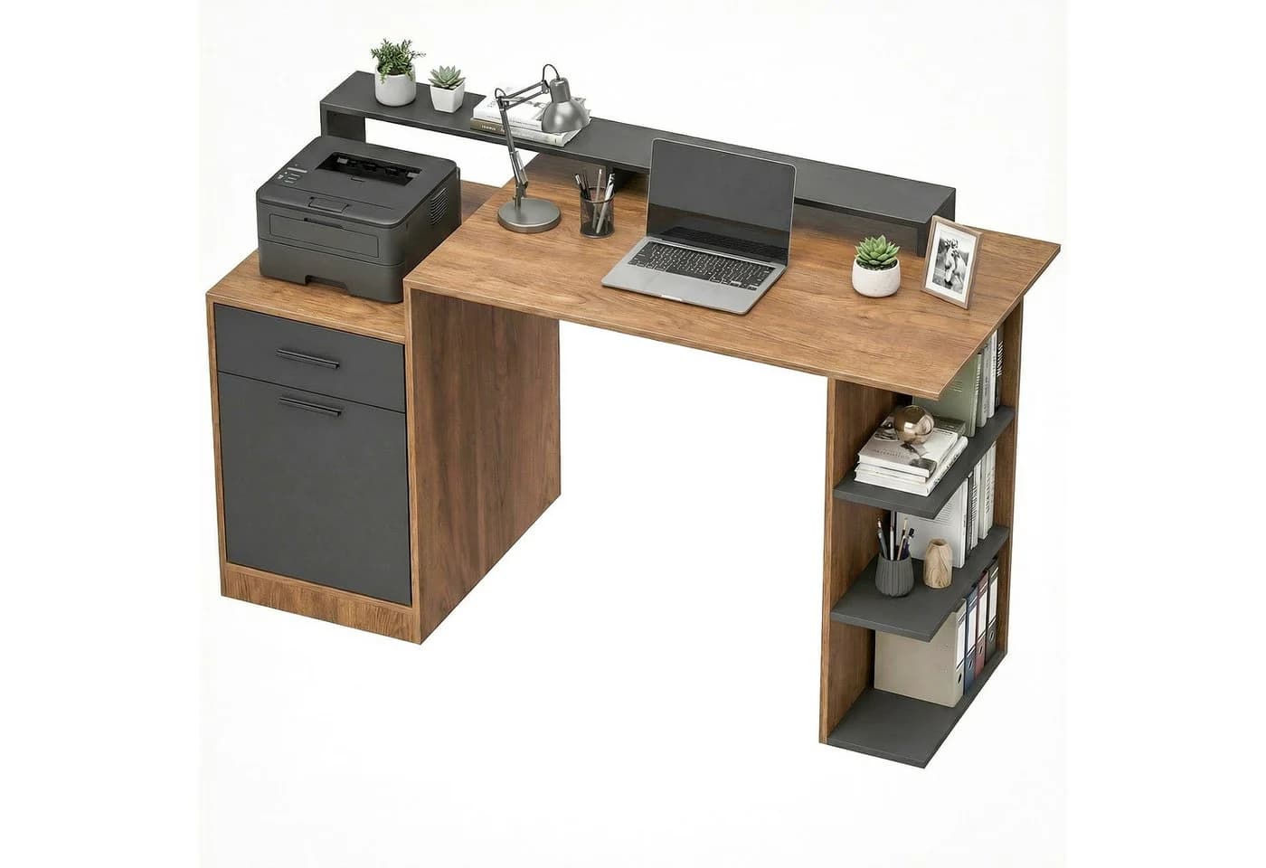 HOMCOM Schreibtisch PC Tisch für Home Office mit Schublade, Schrank, Regalen