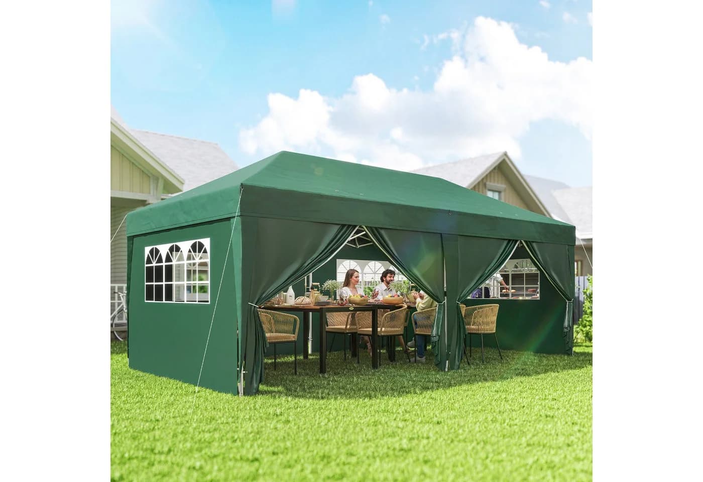 Outsunny Faltpavillon 590x295 cm mit 6 Seitenteilen UV-Schutz Dunkelgrün - Bild 2