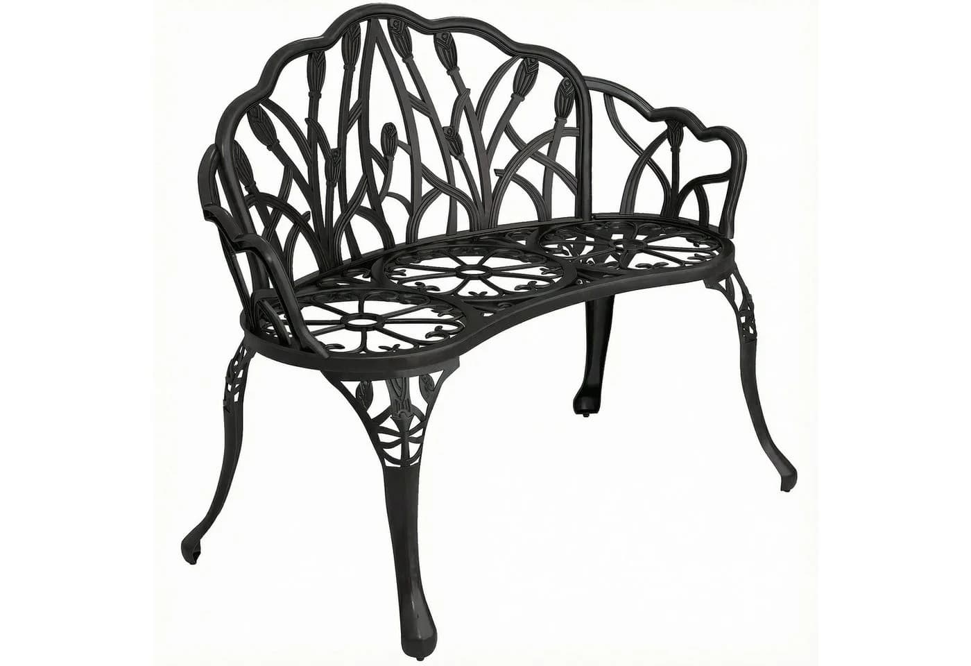 Outsunny Gartenbank Schwarz mit Tulpenmuster Aluminiumguss