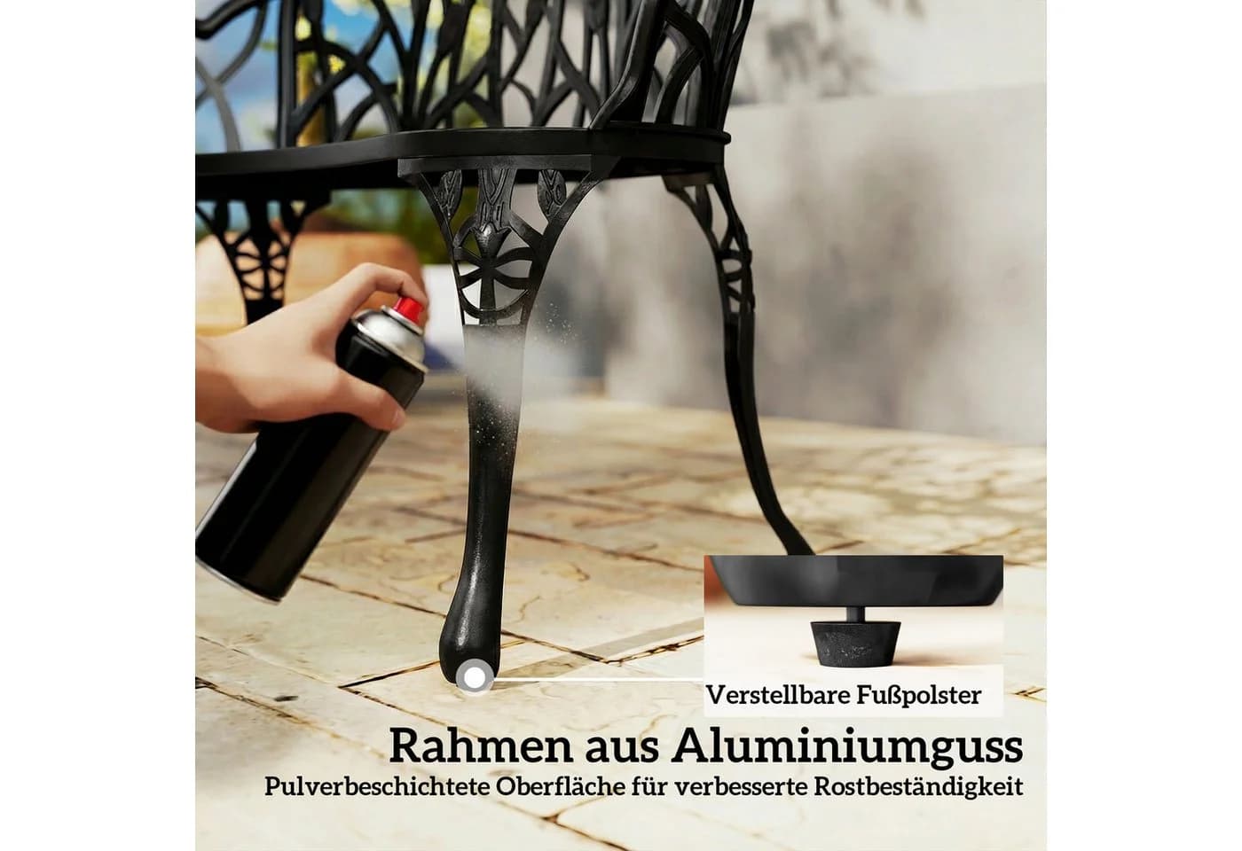 Outsunny Gartenbank Schwarz mit Tulpenmuster Aluminiumguss - Bild 5