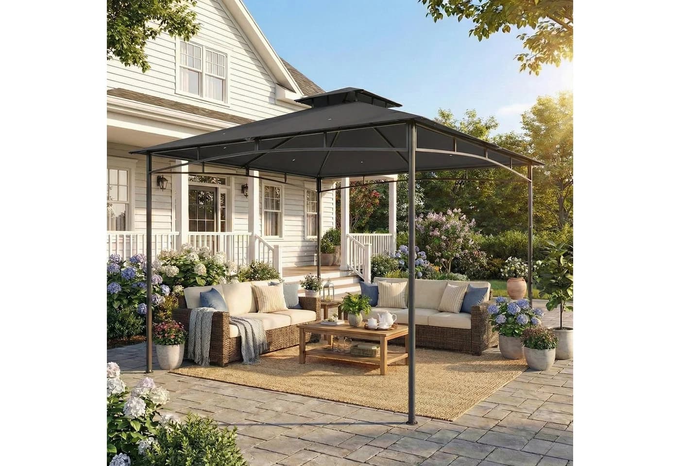 Outsunny Gartenpavillon 3x3m Dunkelgrau mit Doppeldach - Bild 2