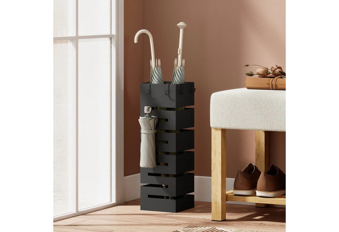 HOMCOM Schirmständer Schwarz Metall - Bild 2