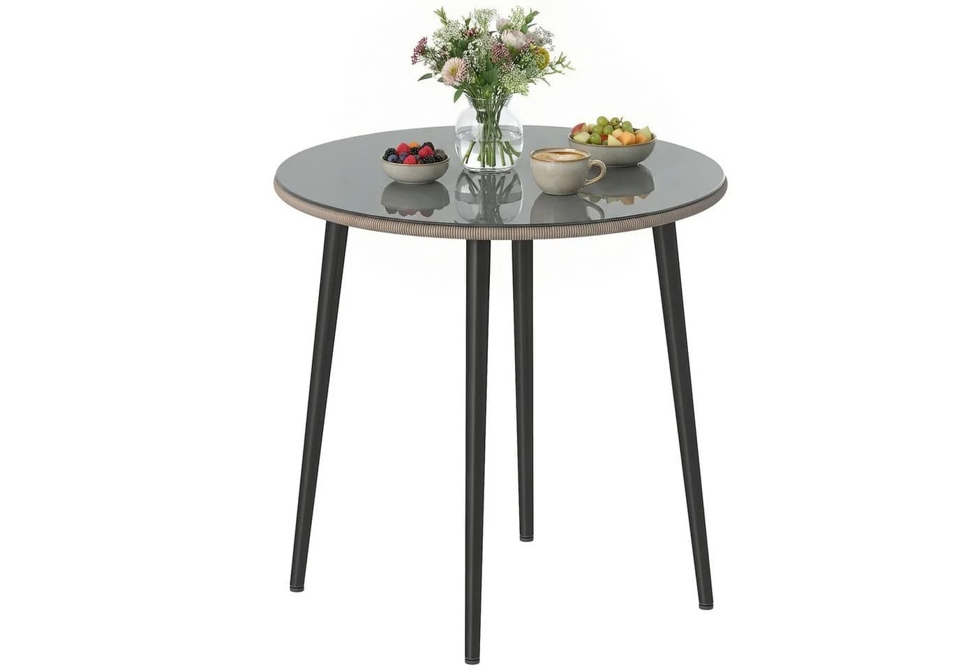 Outsunny Gartentisch Stahlrahmen PE-Rattan verstellbare Füße 80 cm