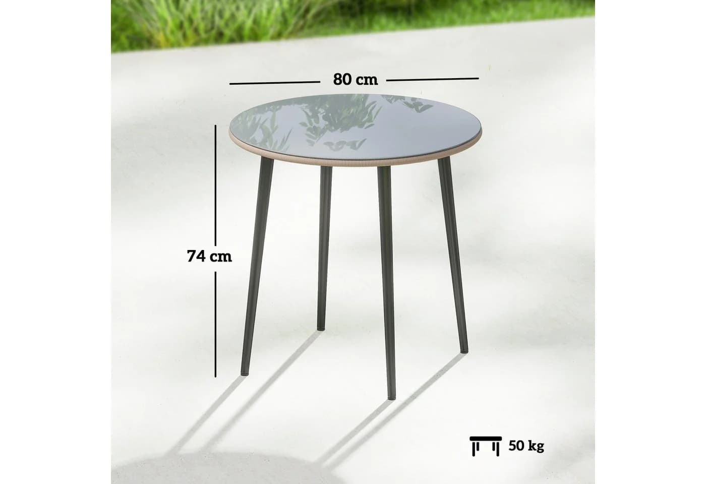 Outsunny Gartentisch Stahlrahmen PE-Rattan verstellbare Füße 80 cm - Bild 3