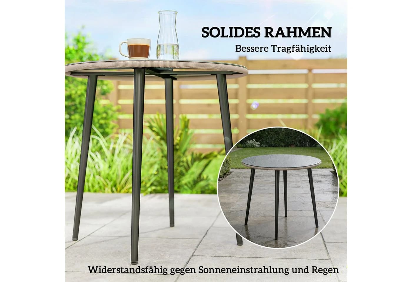 Outsunny Gartentisch Stahlrahmen PE-Rattan verstellbare Füße 80 cm - Bild 5
