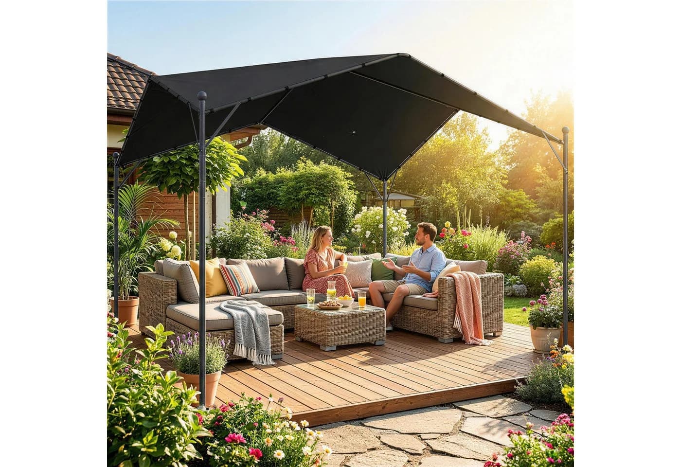 Outsunny Pergola 3x3m mit Satteldach Dunkelgrau Metall - Bild 2