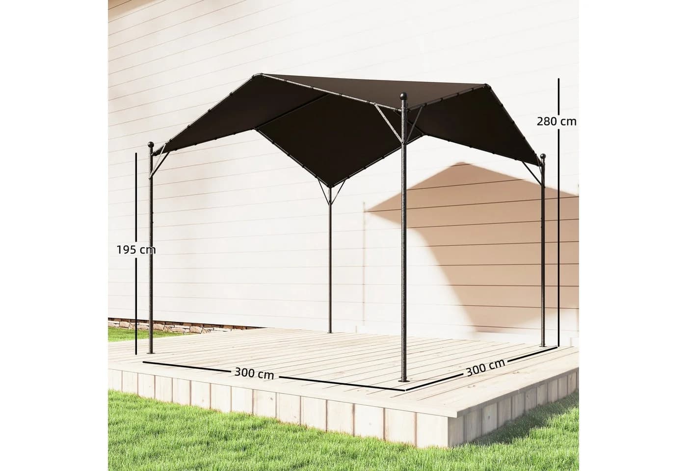 Outsunny Pergola 3x3m mit Satteldach Dunkelgrau Metall - Bild 3