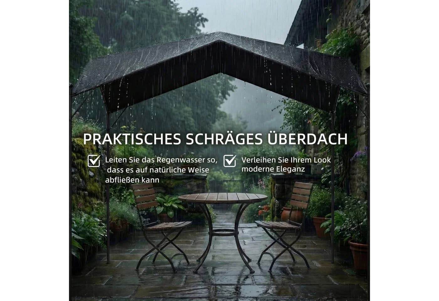 Outsunny Pergola 3x3m mit Satteldach Dunkelgrau Metall - Bild 4