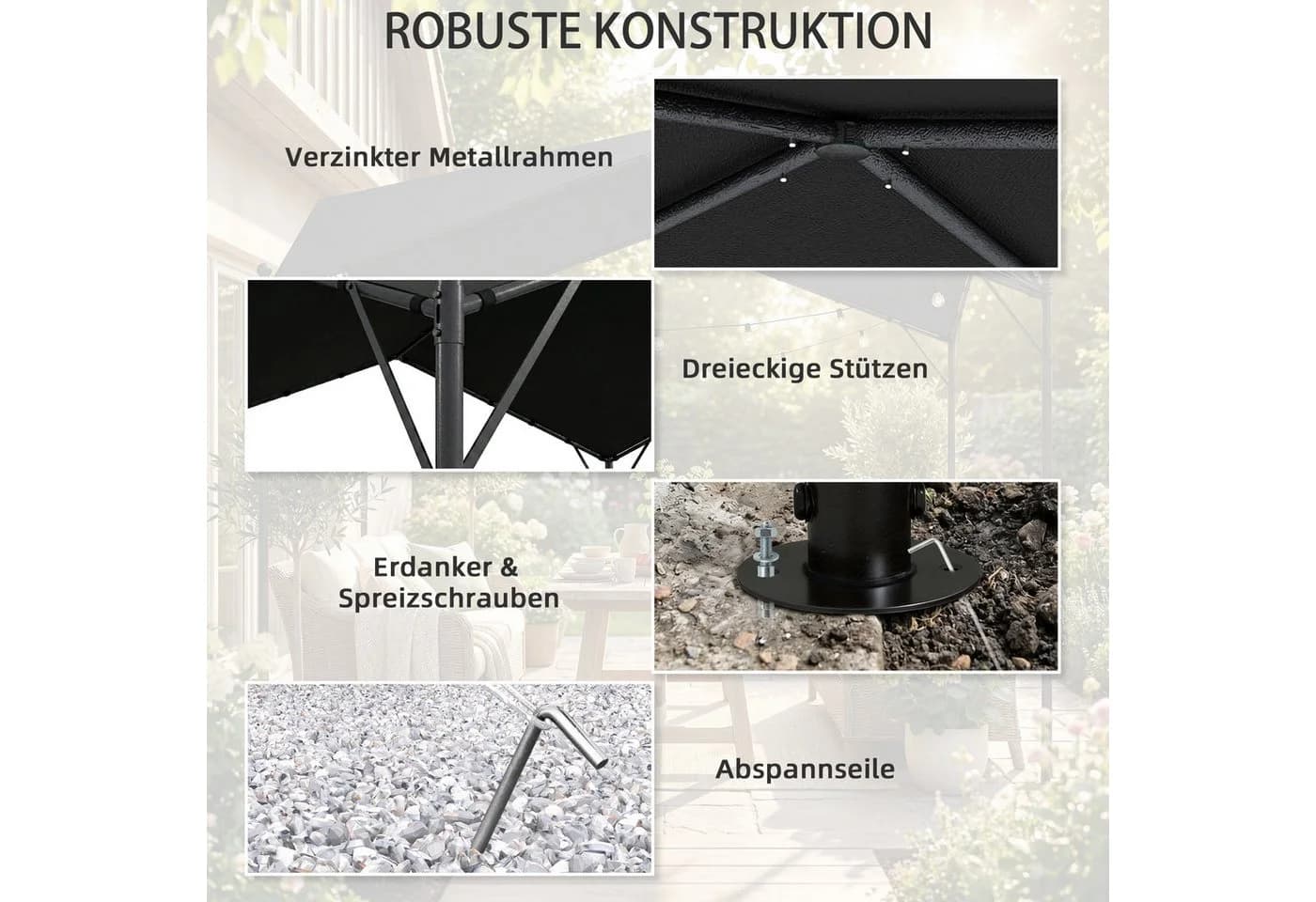 Outsunny Pergola 3x3m mit Satteldach Dunkelgrau Metall - Bild 5