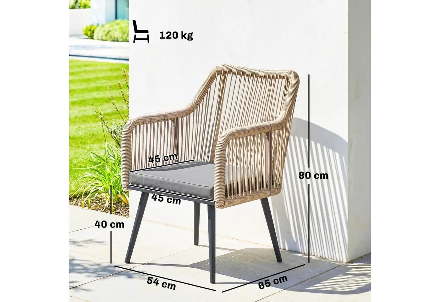 Outsunny Gartenstuhl mit Armlehne, Sitzkissen, Metallrahmen (2 St) - Bild 3