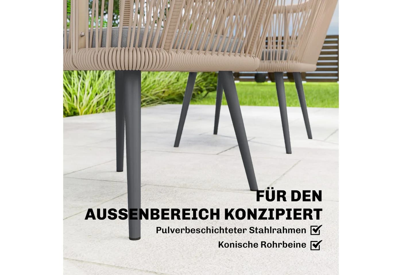 Outsunny Gartenstuhl mit Armlehne, Sitzkissen, Metallrahmen (2 St) - Bild 5