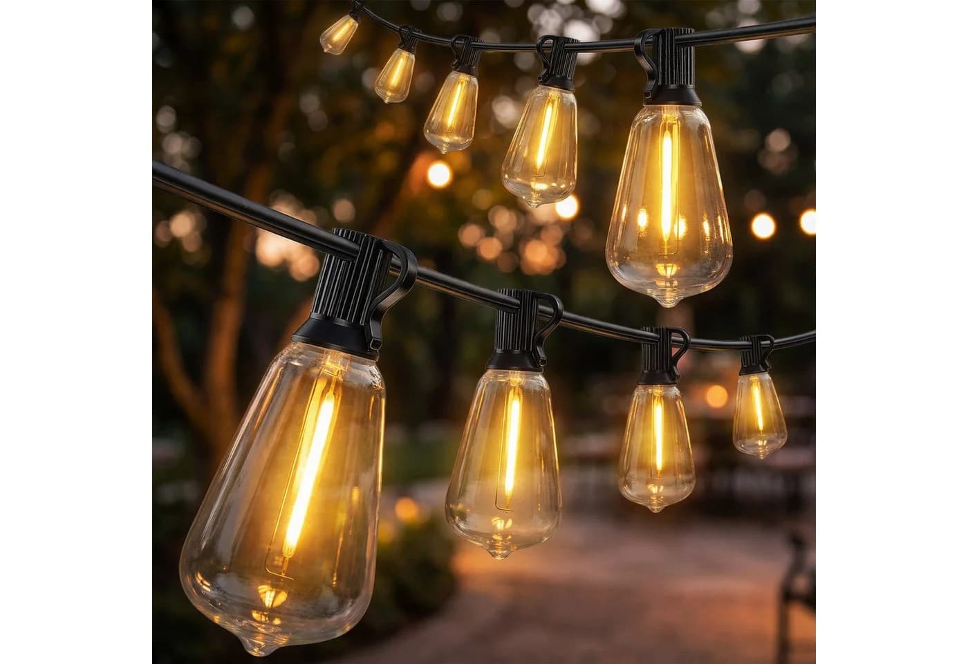 HOMCOM LED-Lichterkette 50-flammig IP44 Vintage Schwarz Transparent