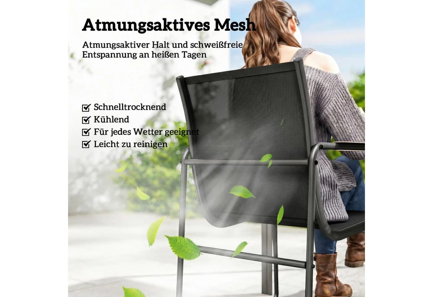 Outsunny Garten-Essgruppe 7-tlg. Schwarz mit Glastisch - Bild 4