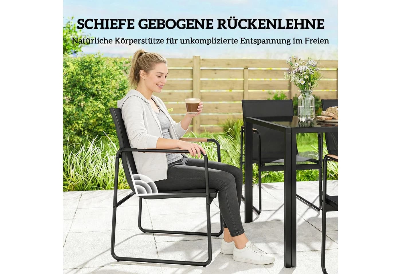 Outsunny Garten-Essgruppe 7-tlg. Schwarz mit Glastisch - Bild 5
