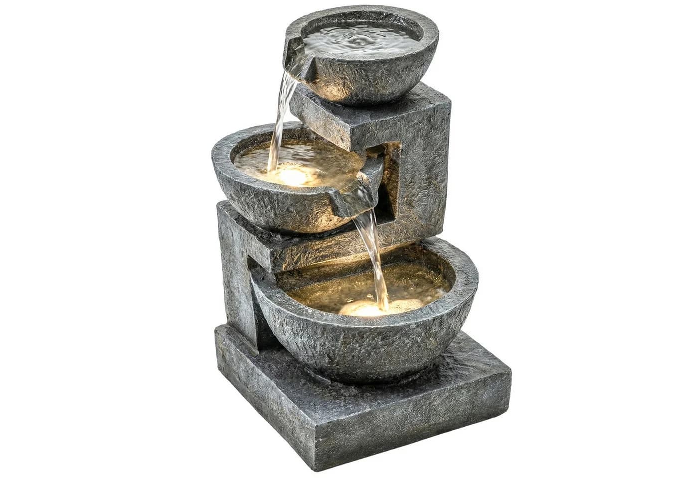 Outsunny Gartenbrunnen Grau LED Beleuchtung Steinoptik - Bild 1