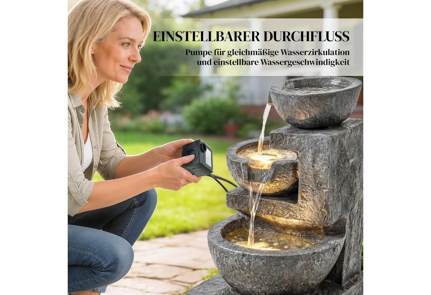 Outsunny Gartenbrunnen Grau LED Beleuchtung Steinoptik - Bild 5