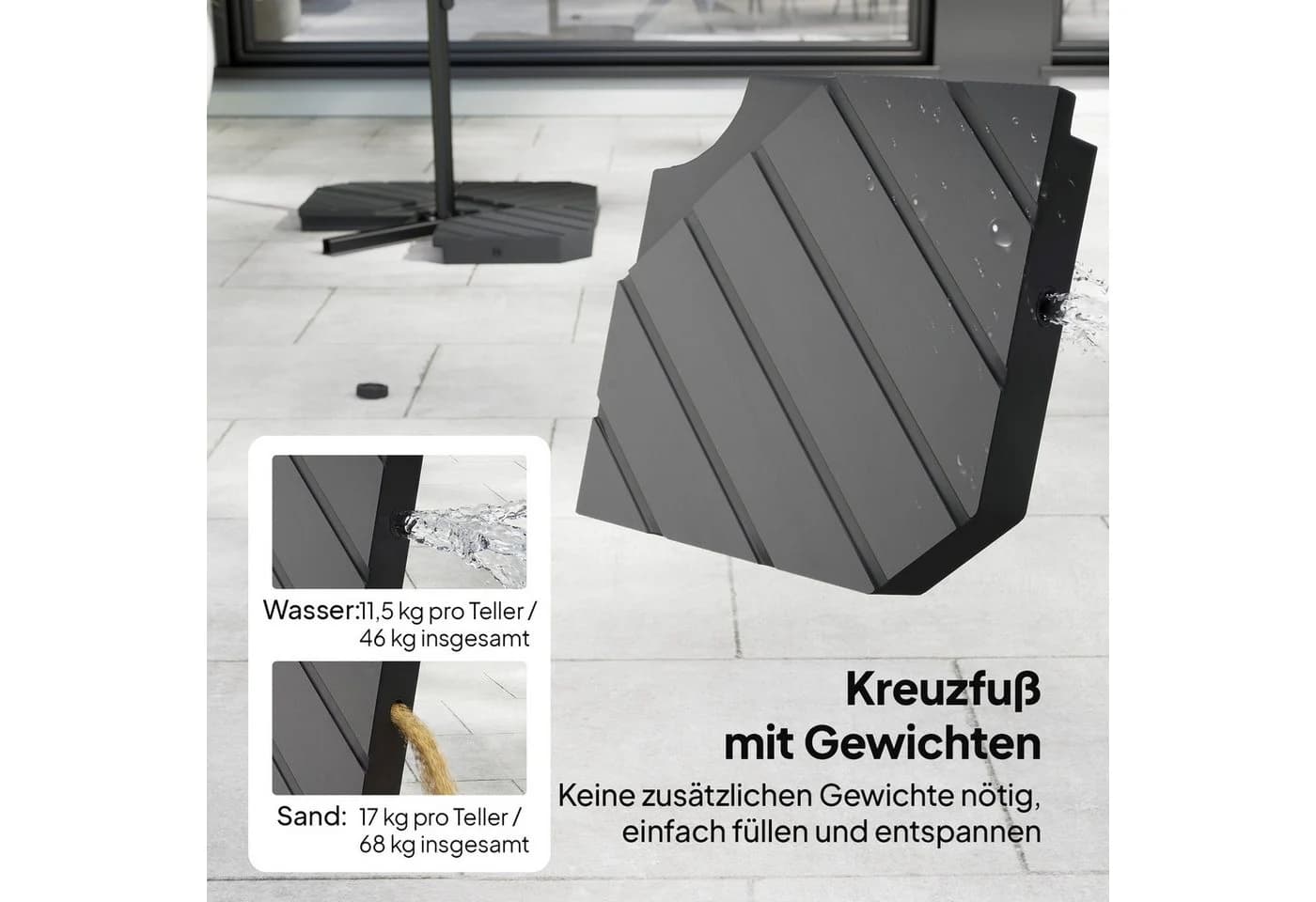Outsunny Ampelschirm mit Kurbel und Kreuzbasis Dunkelgrau - Bild 4