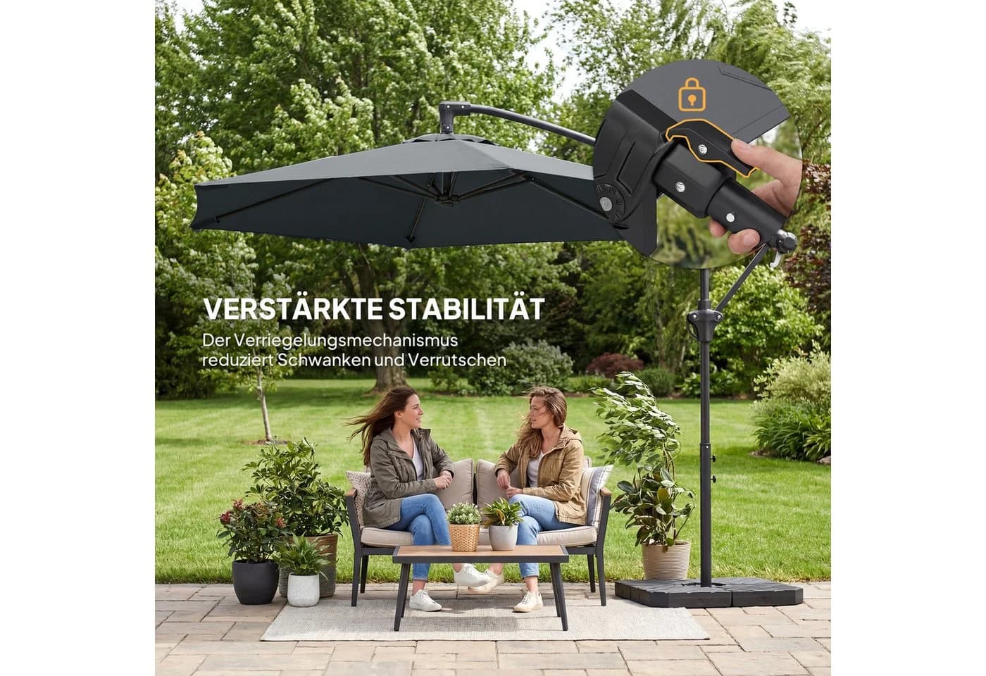 Outsunny Ampelschirm mit Kurbel und Kreuzbasis Dunkelgrau - Bild 5