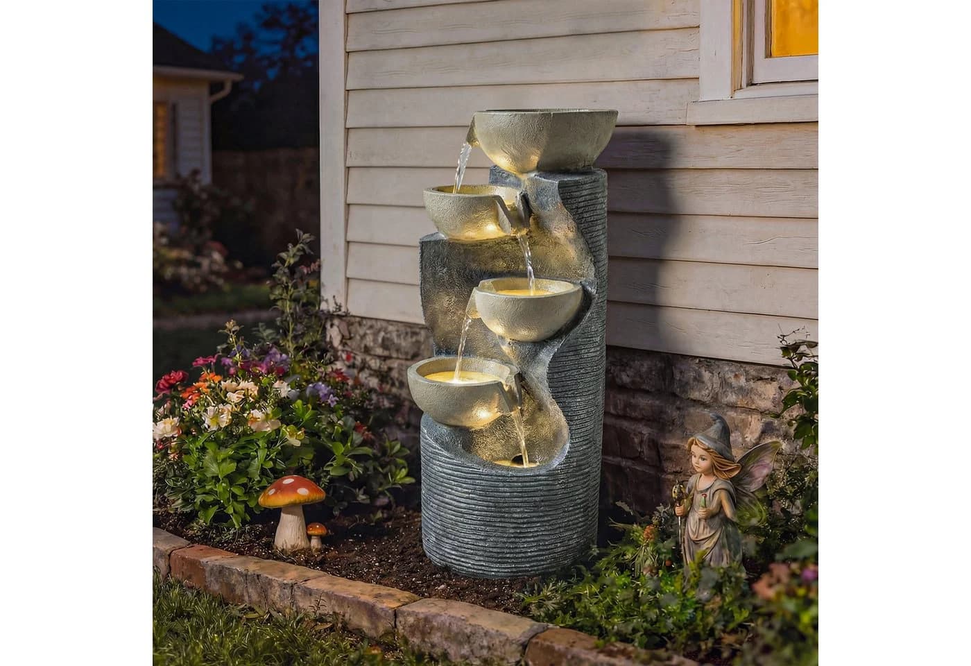 Outsunny Gartenbrunnen Grau mit LED Beleuchtung und Pumpe - Bild 2