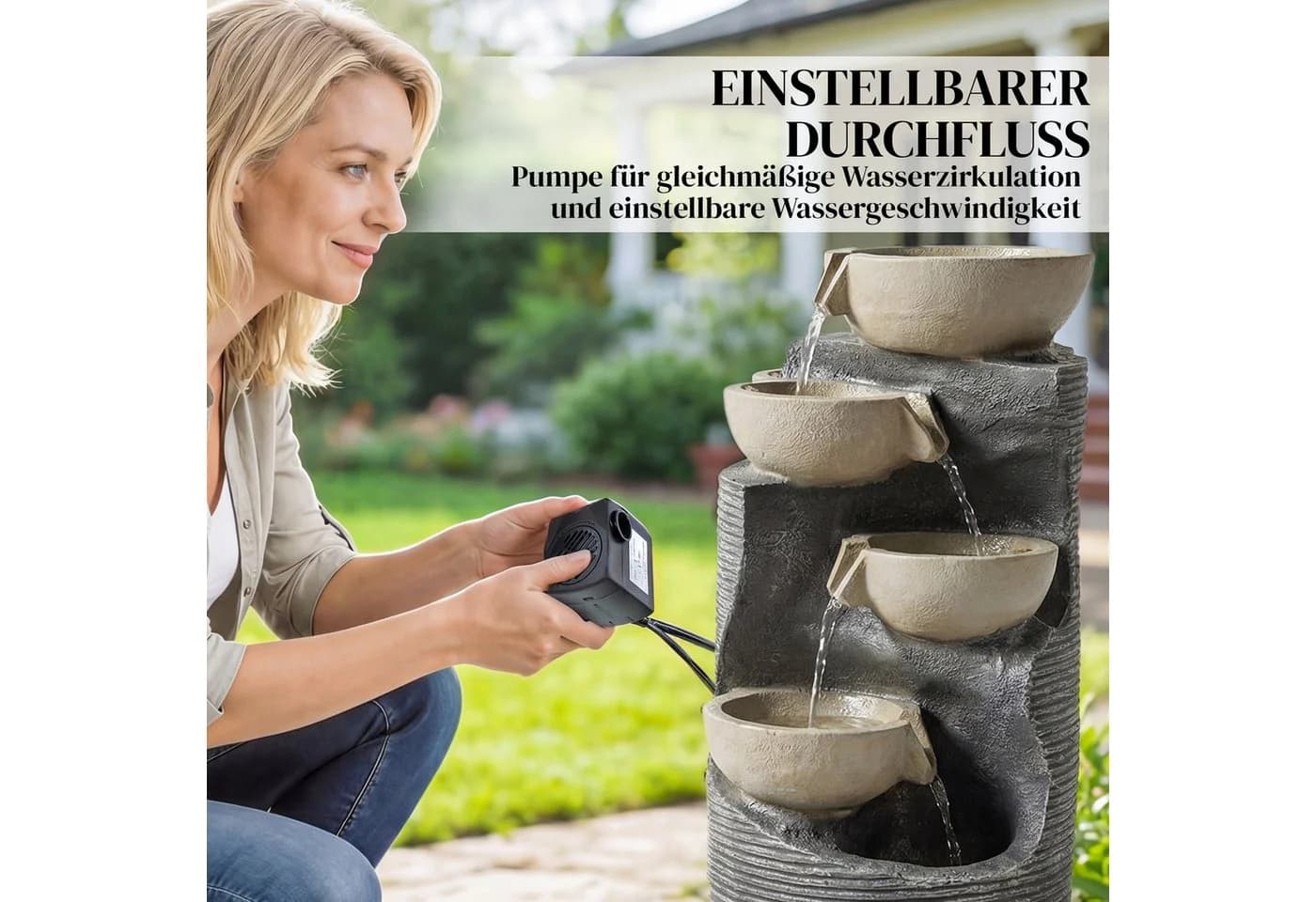 Outsunny Gartenbrunnen Grau mit LED Beleuchtung und Pumpe - Bild 4