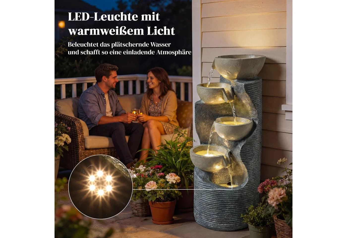 Outsunny Gartenbrunnen Grau mit LED Beleuchtung und Pumpe - Bild 5