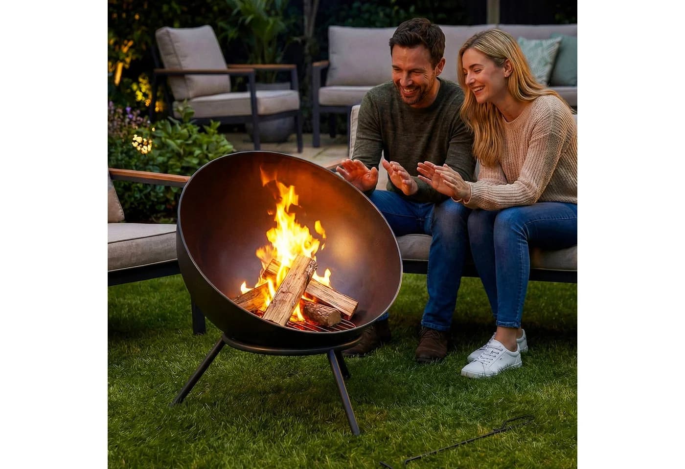 Outsunny Feuerschale Schwarz Outdoor BBQ Camping - Bild 2