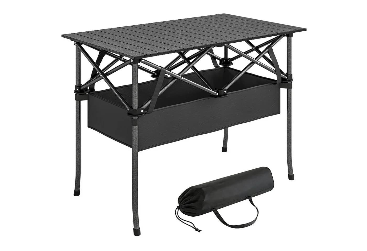 Outsunny Campingtisch Klappbar Schwarz Aluminium mit Netzfach