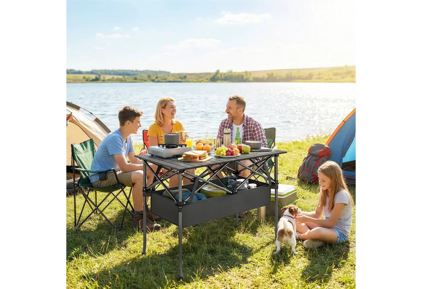 Outsunny Campingtisch Klappbar Schwarz Aluminium mit Netzfach - Bild 2