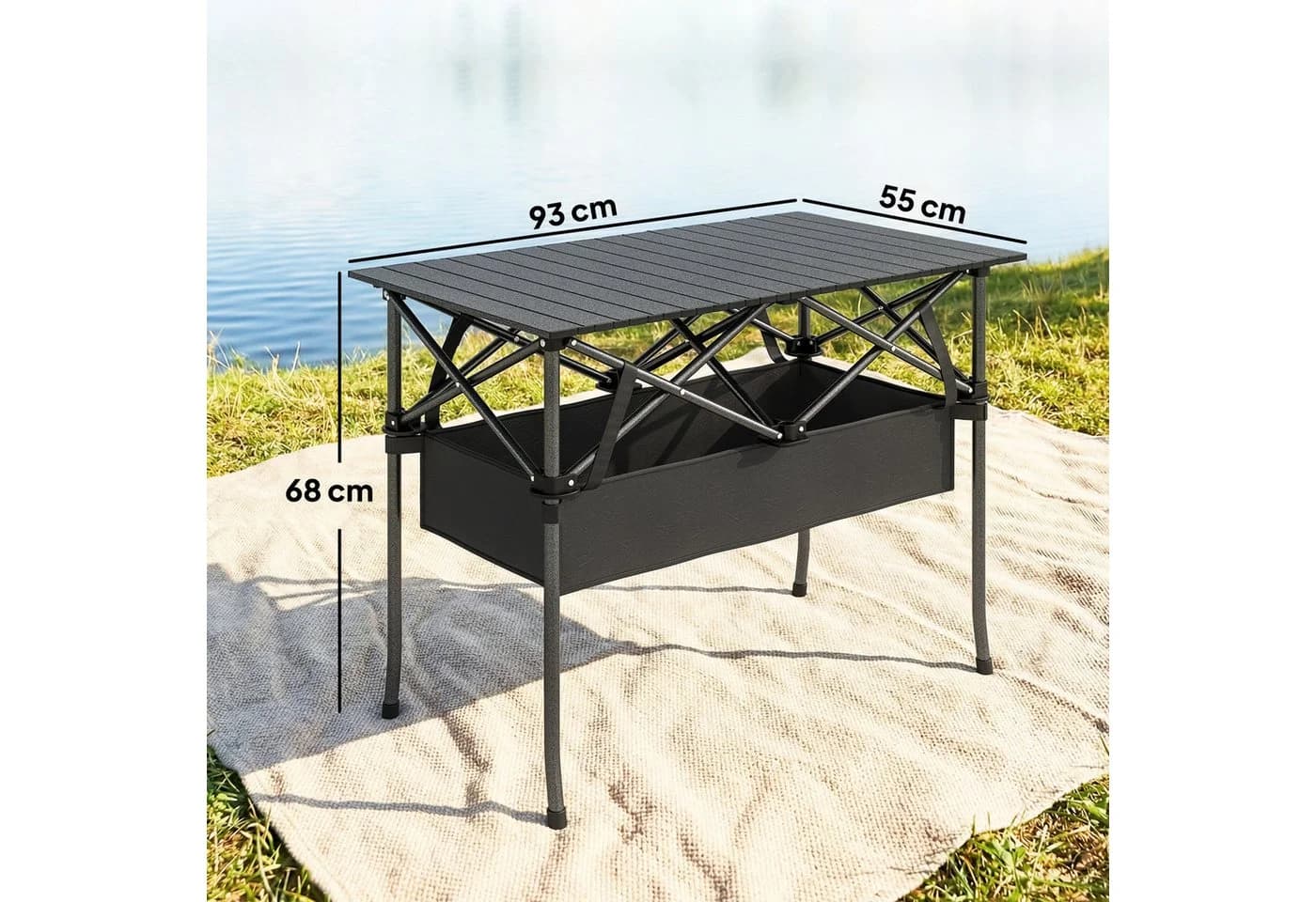 Outsunny Campingtisch Klappbar Schwarz Aluminium mit Netzfach - Bild 3
