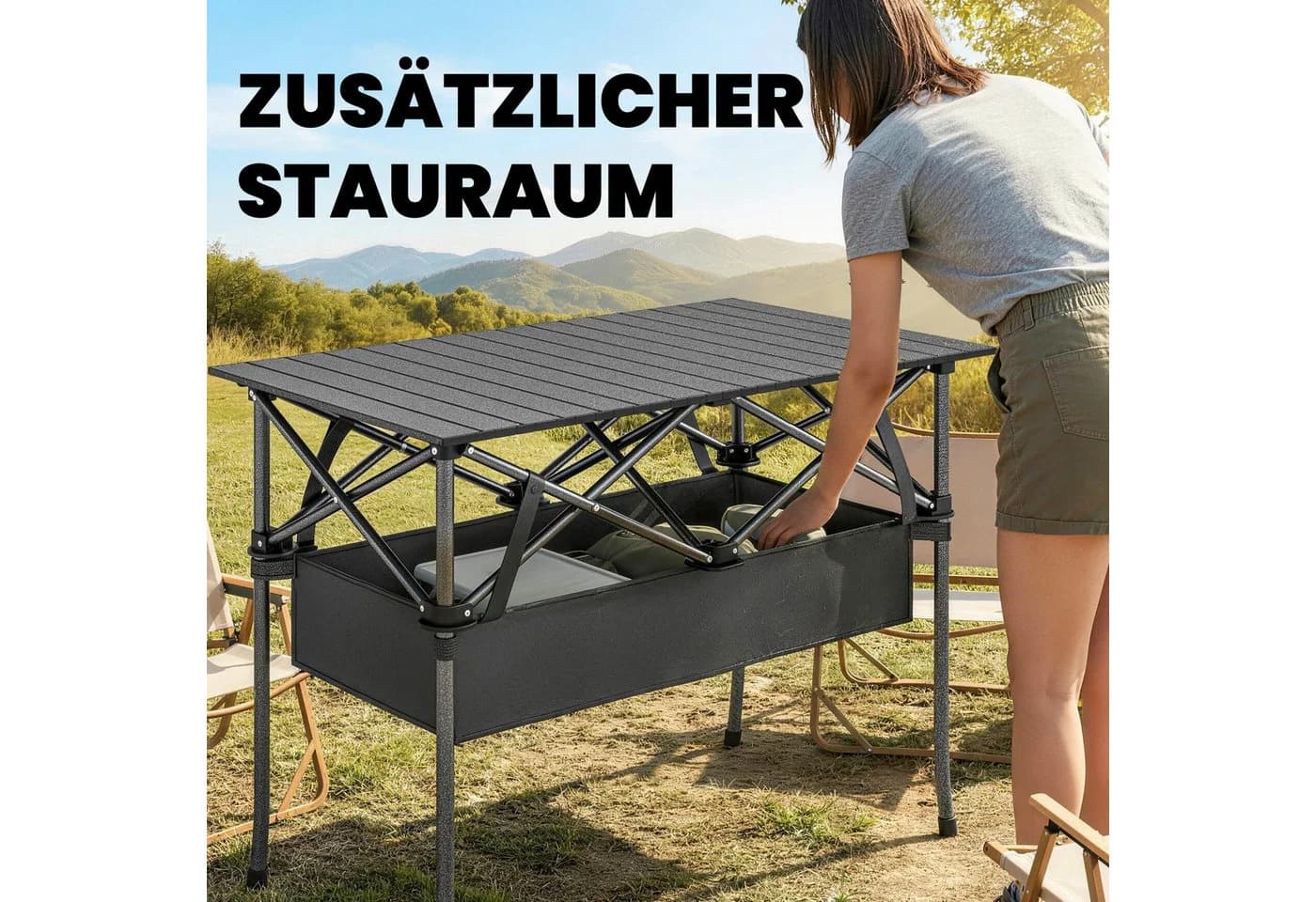 Outsunny Campingtisch Klappbar Schwarz Aluminium mit Netzfach - Bild 5