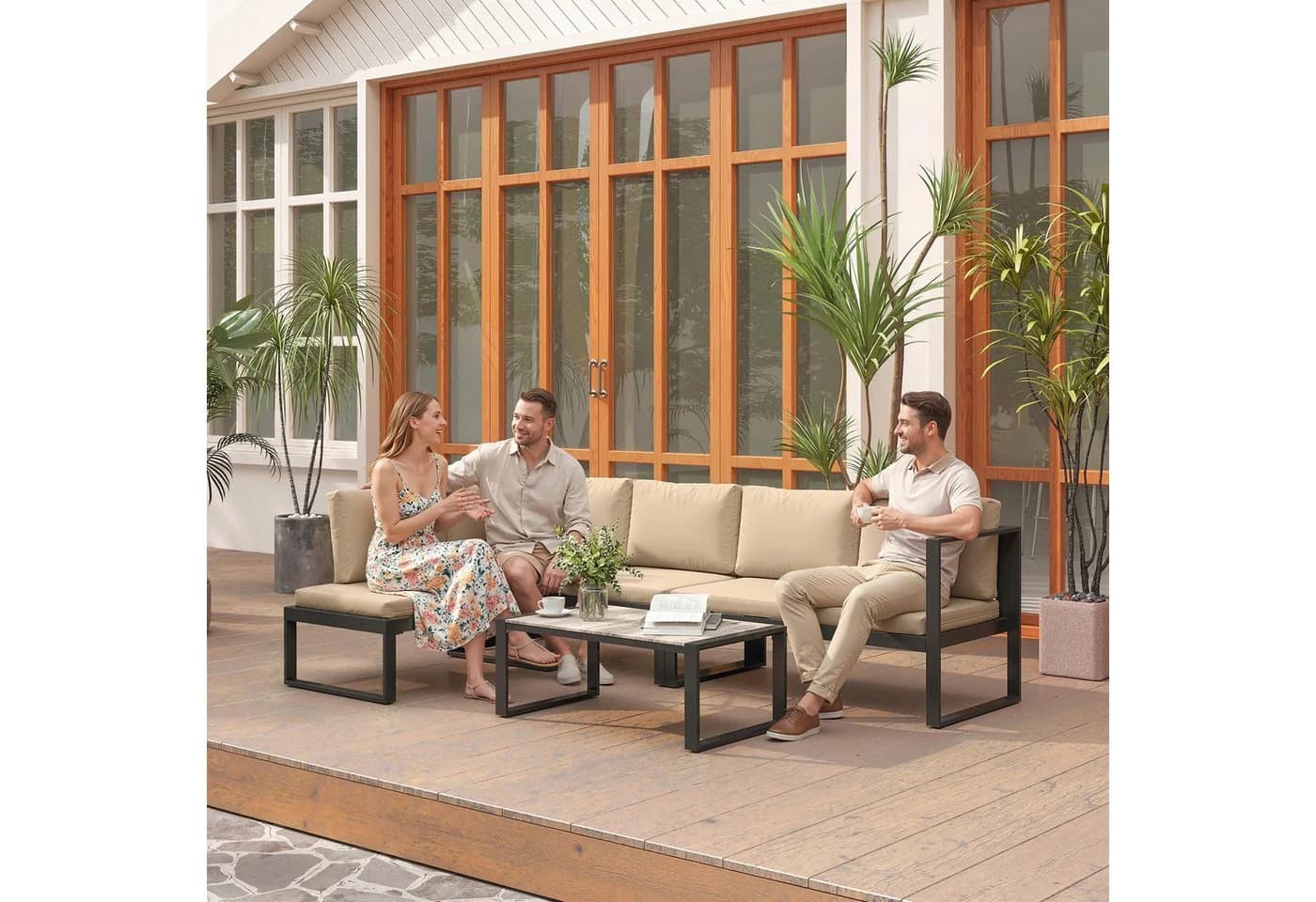 Outsunny Gartenlounge-Set 4-tlg. Schwarz/Grau/Khaki - Bild 2
