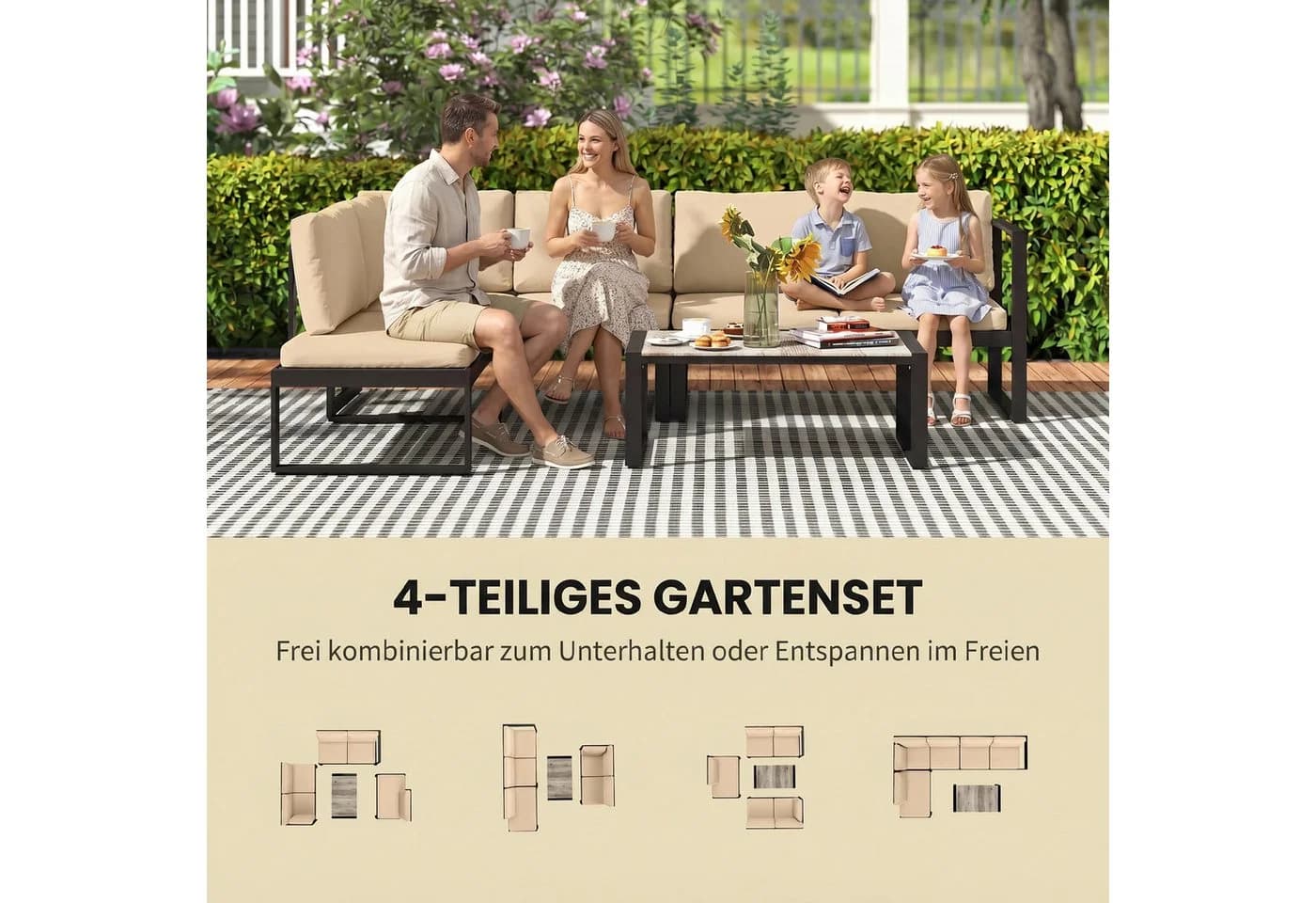 Outsunny Gartenlounge-Set 4-tlg. Schwarz/Grau/Khaki - Bild 4