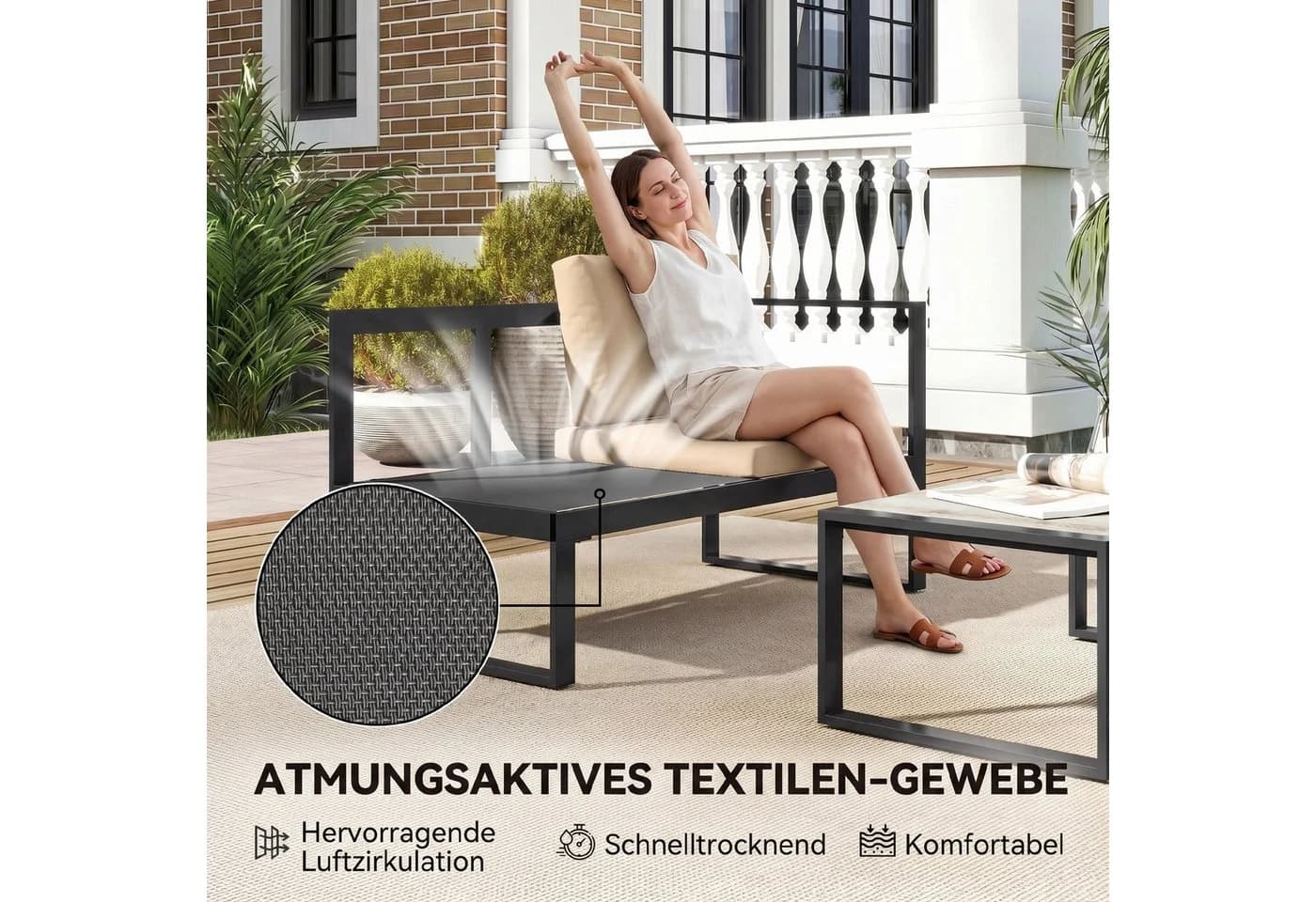 Outsunny Gartenlounge-Set 4-tlg. Schwarz/Grau/Khaki - Bild 5
