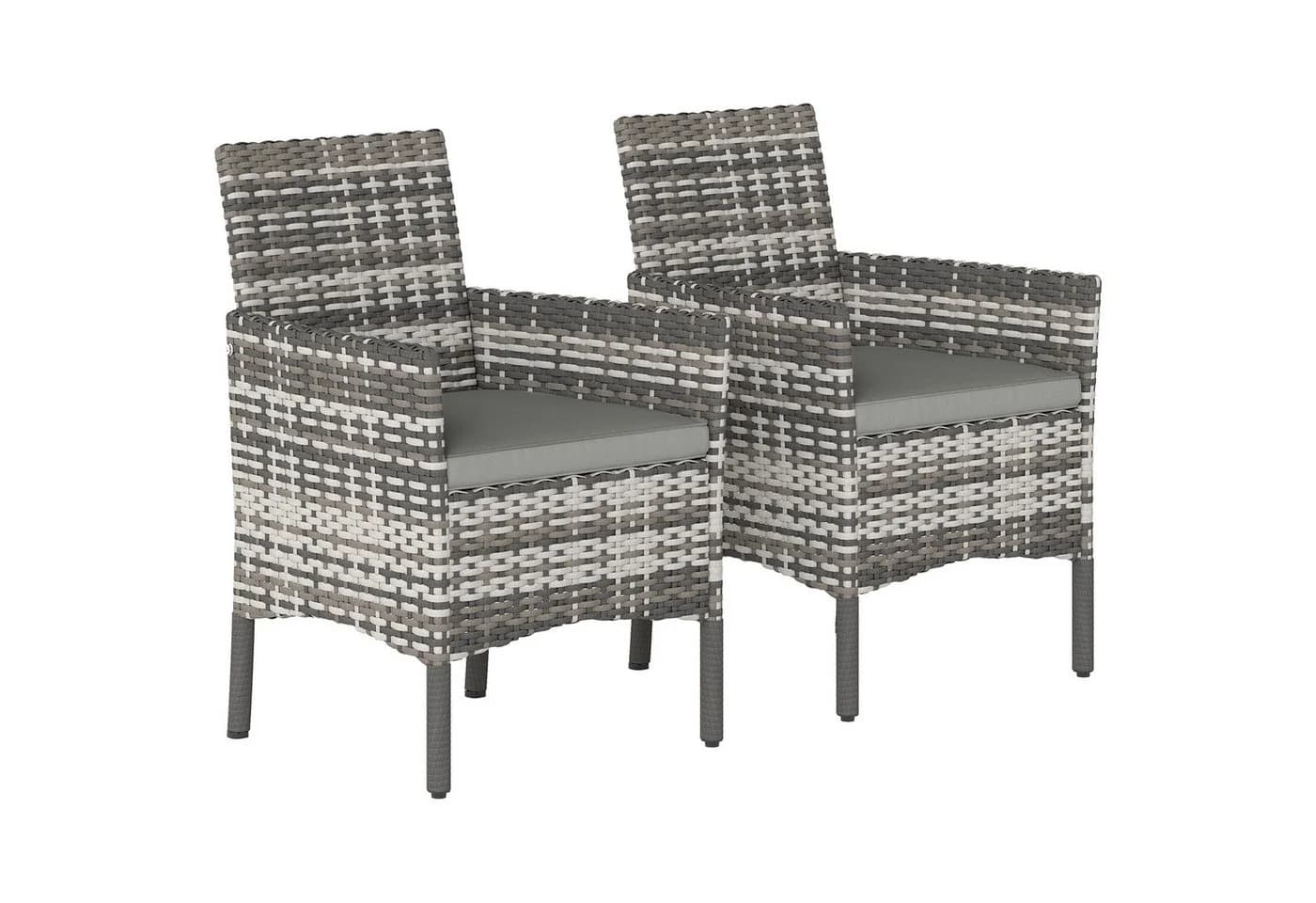Outsunny Gartenstuhl 2er Set Grau PE-Rattan Stahlrahmen