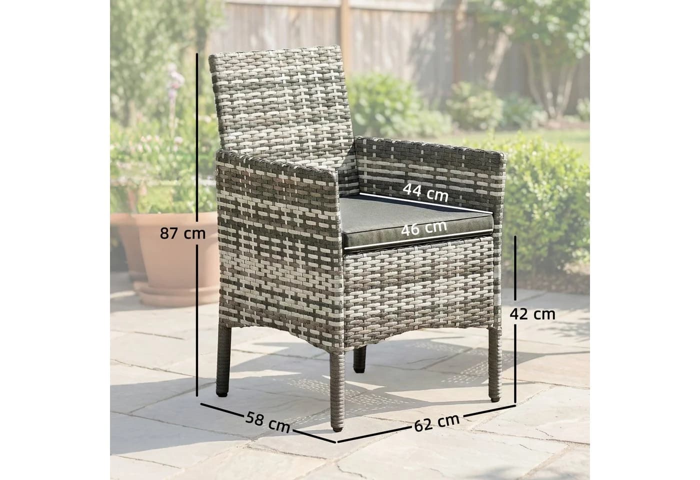 Outsunny Gartenstuhl 2er Set Grau PE-Rattan Stahlrahmen - Bild 3