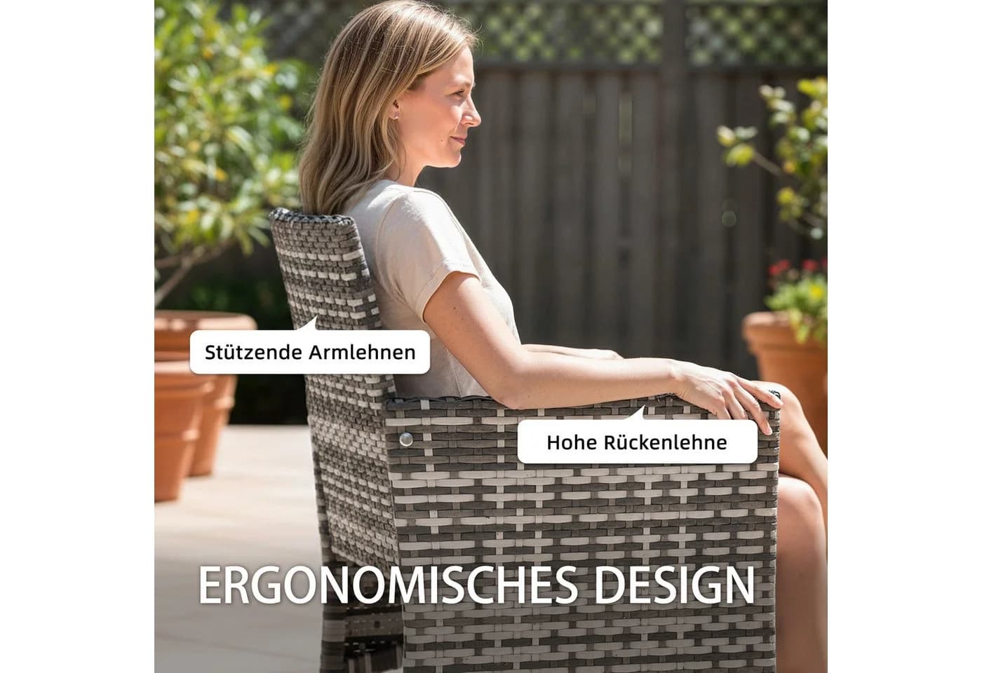 Outsunny Gartenstuhl 2er Set Grau PE-Rattan Stahlrahmen - Bild 5