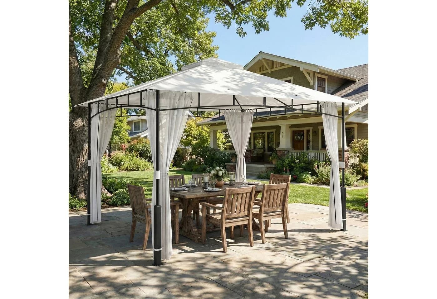Outsunny Gartenpavillon Schwarz mit Moskitonetz und Doppeldach - Bild 2