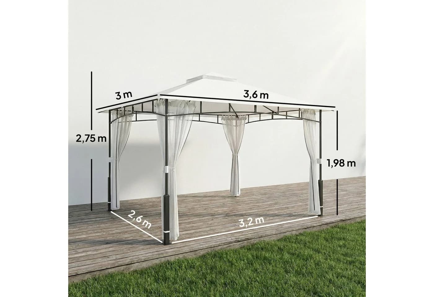 Outsunny Gartenpavillon Schwarz mit Moskitonetz und Doppeldach - Bild 3