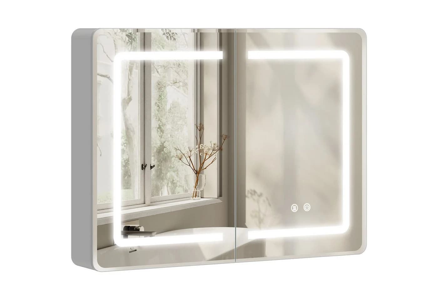 HOMCOM Spiegelschrank mit LED-Beleuchtung und Entnebelung Silber