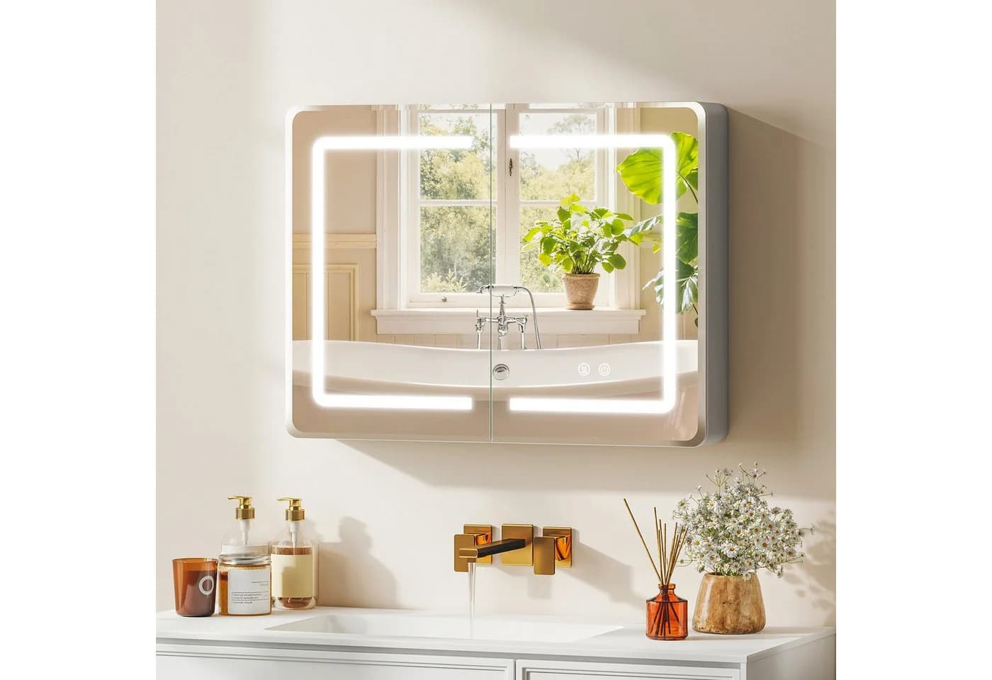 HOMCOM Spiegelschrank mit LED-Beleuchtung und Entnebelung Silber - Bild 2