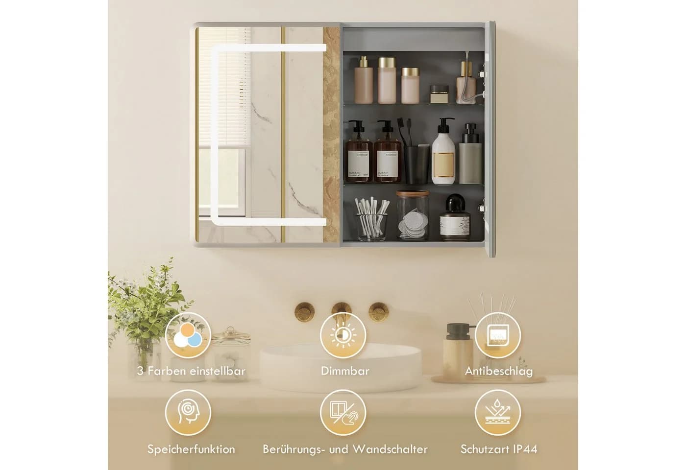 HOMCOM Spiegelschrank mit LED-Beleuchtung und Entnebelung Silber - Bild 4