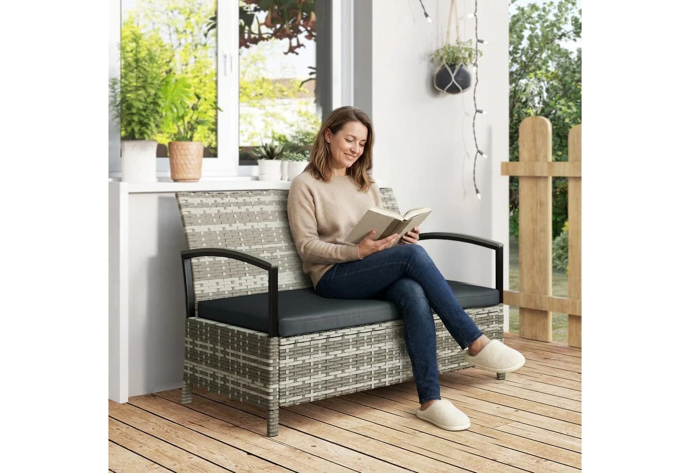 Outsunny Gartenbank mit Stauraum und Kissen Dunkelgrau - Bild 2