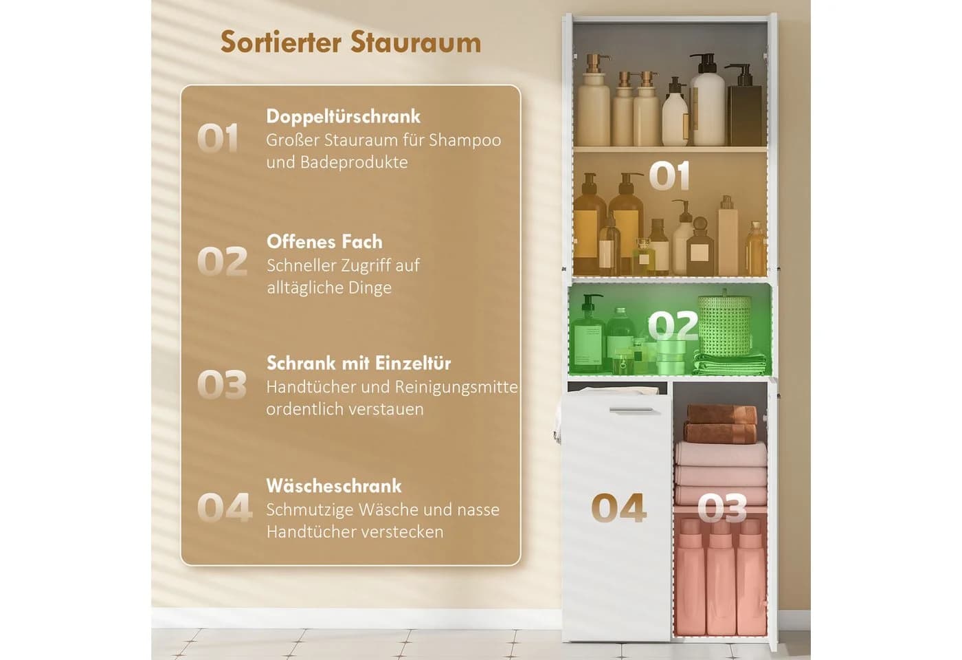 HOMCOM Badschrank mit Soft-Close-Türen Weiß - Bild 4