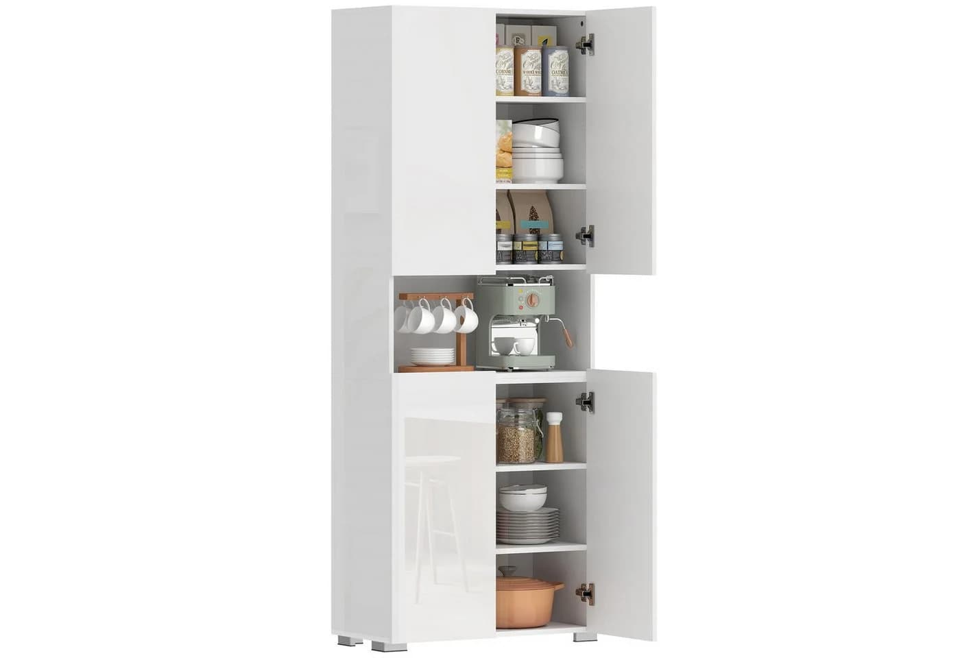 HOMCOM Küchenbuffet Hochglanz Weiß Soft-Close Sideboard