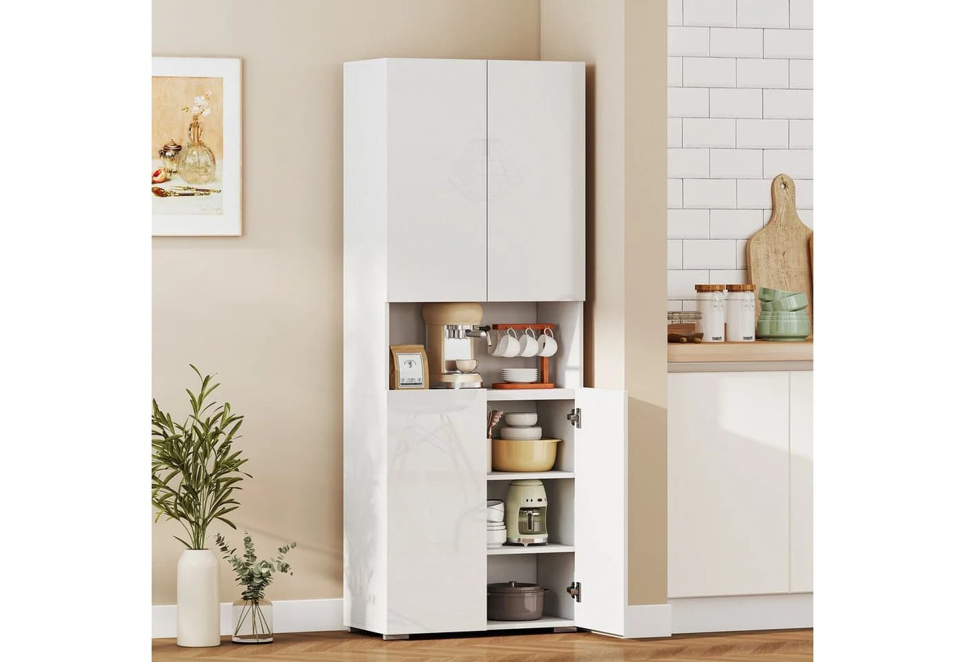 HOMCOM Küchenbuffet Hochglanz Weiß Soft-Close Sideboard - Bild 2