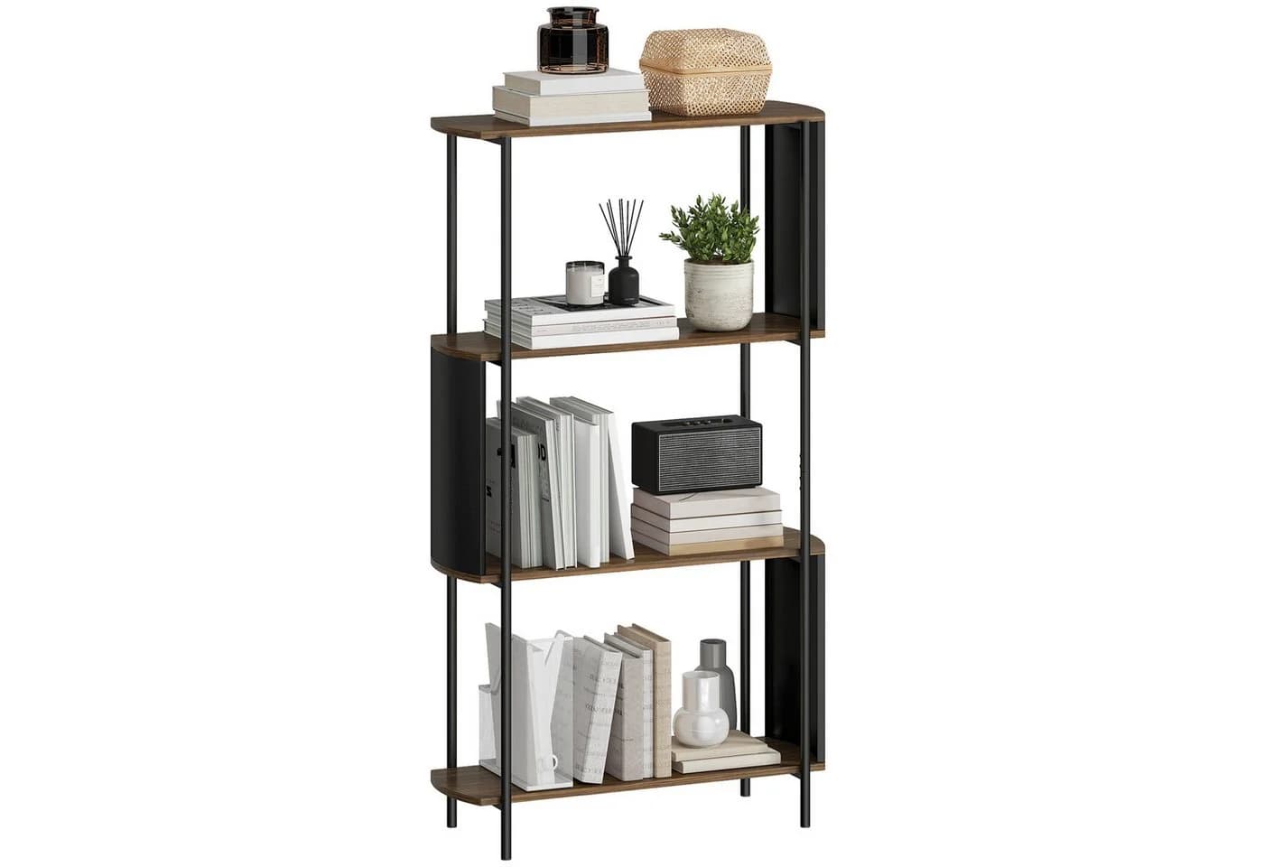 HOMCOM Standregal 4 Ebenen Braun Holzoptik Stahl